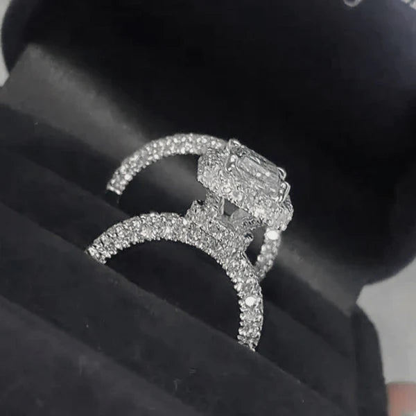 Regal Shine Radiant Cut Wedding Ring Set for Women in Silver