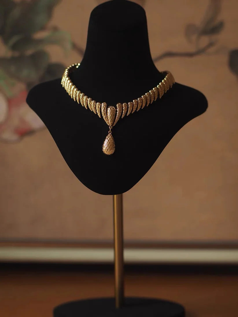 Handcrafted 24k Gold Plated Brass Necklace & Earrings Set