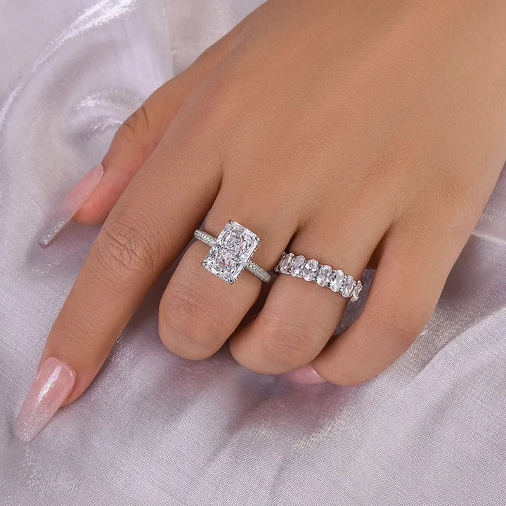 Elongated Radiant Cut Wedding Ring Set Travel Ring