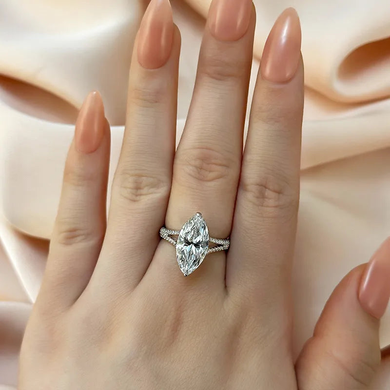 Exquisite Split Shank 4.0Ct Marquise Cut Engagement Ring
