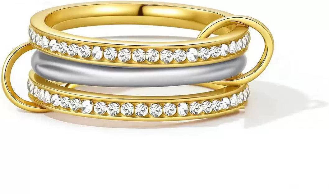 Stackable Cube Ring – High Gloss Gold & Silver Dual-Tone