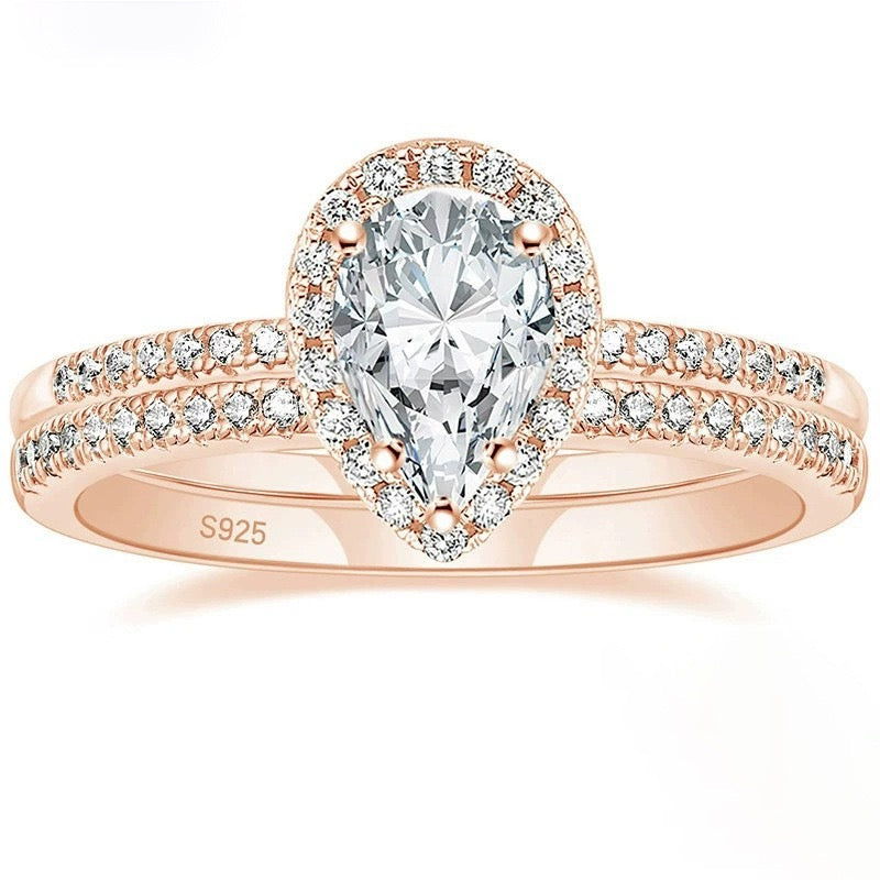 S925 Sterling Silver Teardrop Bridal Moissanite Wedding Band Set