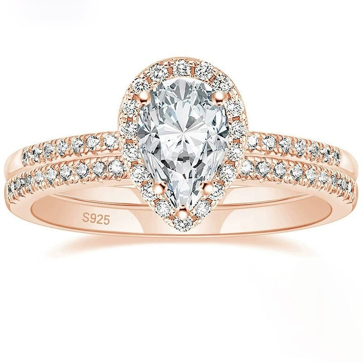 S925 Sterling Silver Teardrop Bridal Moissanite Wedding Band Set