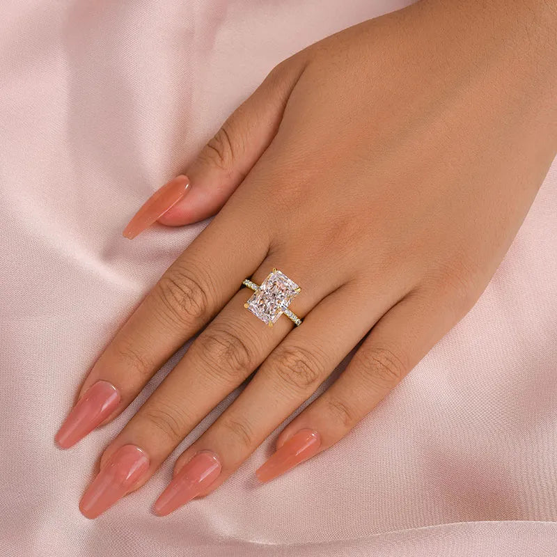 Elegant Radiant-Cut Simulated Diamond Engagement Ring for Women