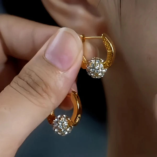 14K Gold-Plated Elegant Cubic Zirconia Mini Ball Hoop Earrings
