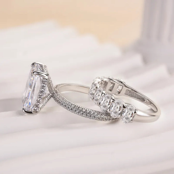 Elongated Radiant Cut Wedding Ring Set Travel Ring