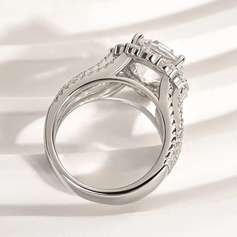 Unique Halo Design Round Cut Engagement Ring In Sterling Silver