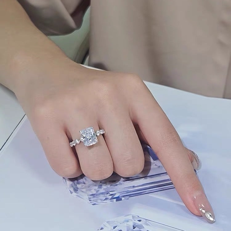 Stunning Cushion Cut Engagement Ring in Sterling Silver