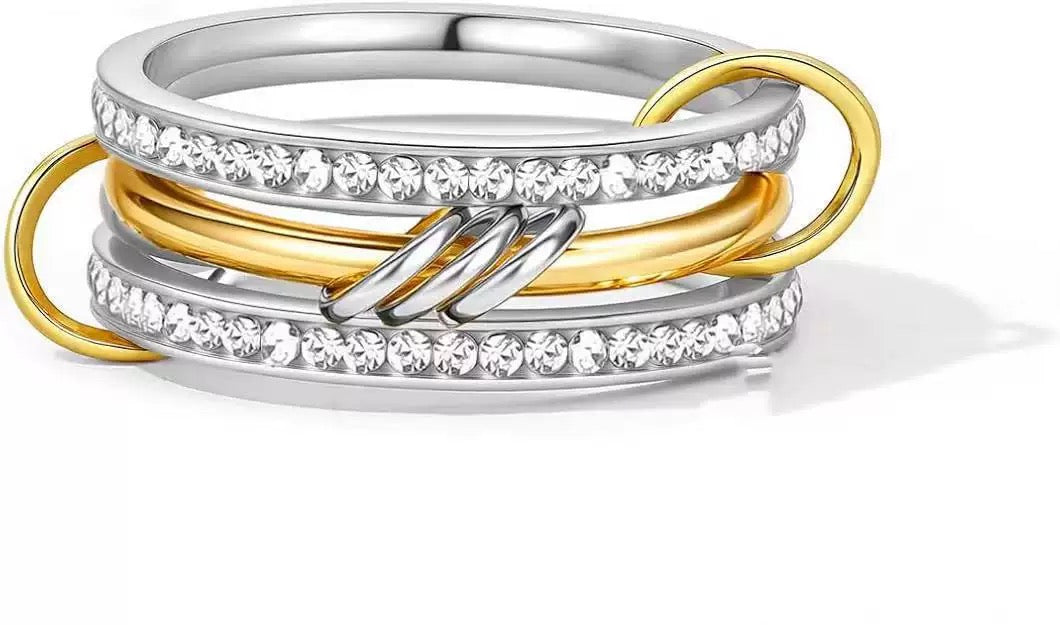 Stackable Cube Ring – High Gloss Gold & Silver Dual-Tone