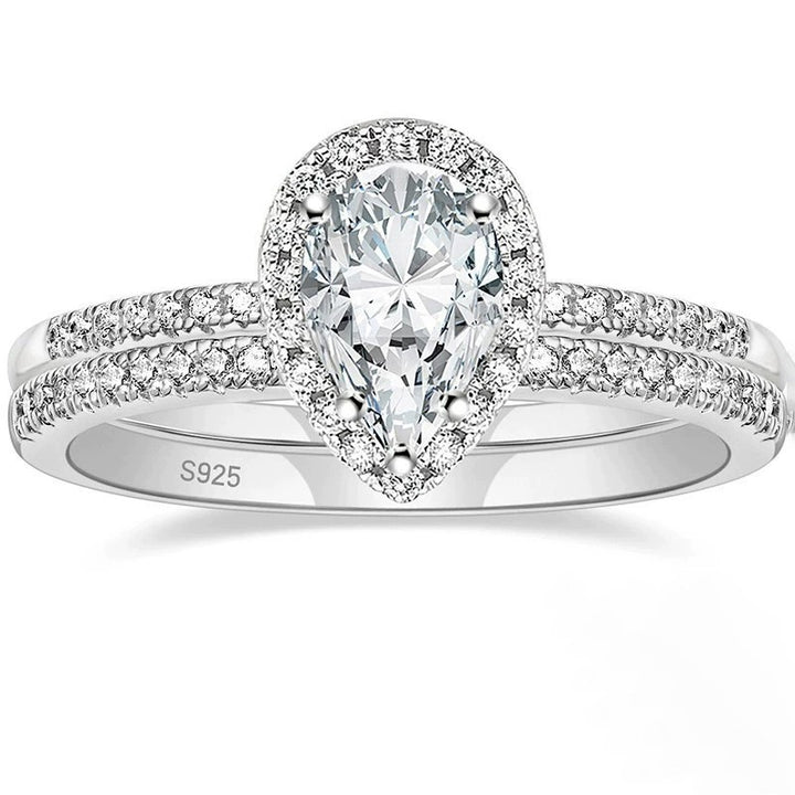 S925 Sterling Silver Teardrop Bridal Moissanite Wedding Band Set