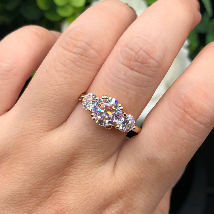 Three-Stone Double claws Moissanite Engagement Ring