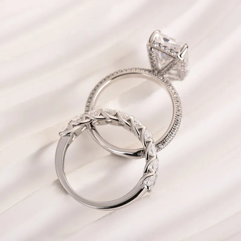 Elongated Radiant Cut Wedding Ring Set Travel Ring