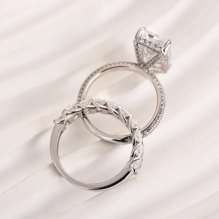 Elongated Radiant Cut Wedding Ring Set Travel Ring