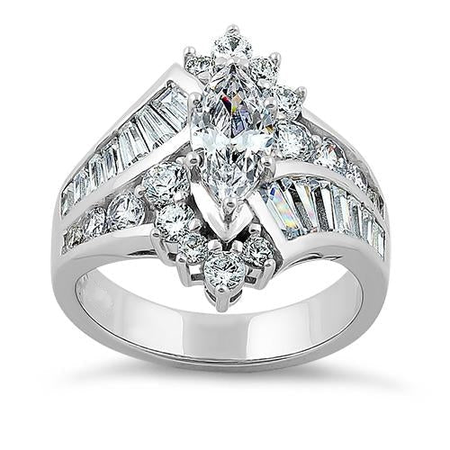 s925 sterling silver Sterling Silver Marquise CZ Engagement Ring