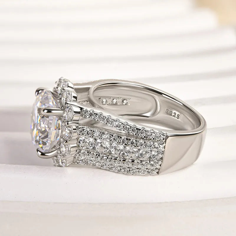 Unique Halo Design Round Cut Engagement Ring In Sterling Silver