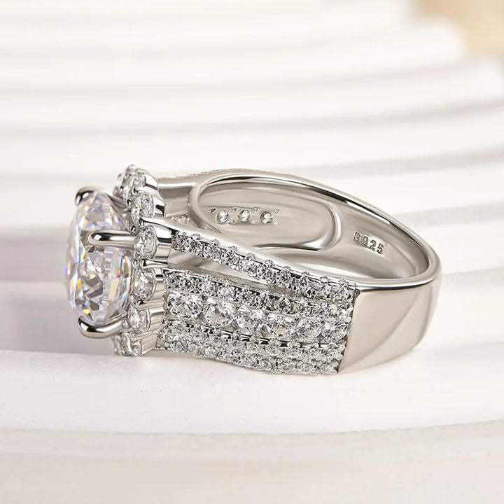 Unique Halo Design Round Cut Engagement Ring In Sterling Silver