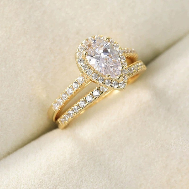 S925 Sterling Silver Teardrop Bridal Moissanite Wedding Band Set