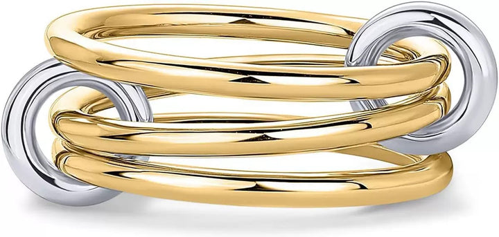 Stackable Cube Ring – High Gloss Gold & Silver Dual-Tone