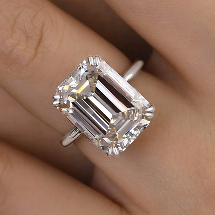 Luxurious 11.5 Carat Big Emerald Cut Engagement Ring In Sterling Silver