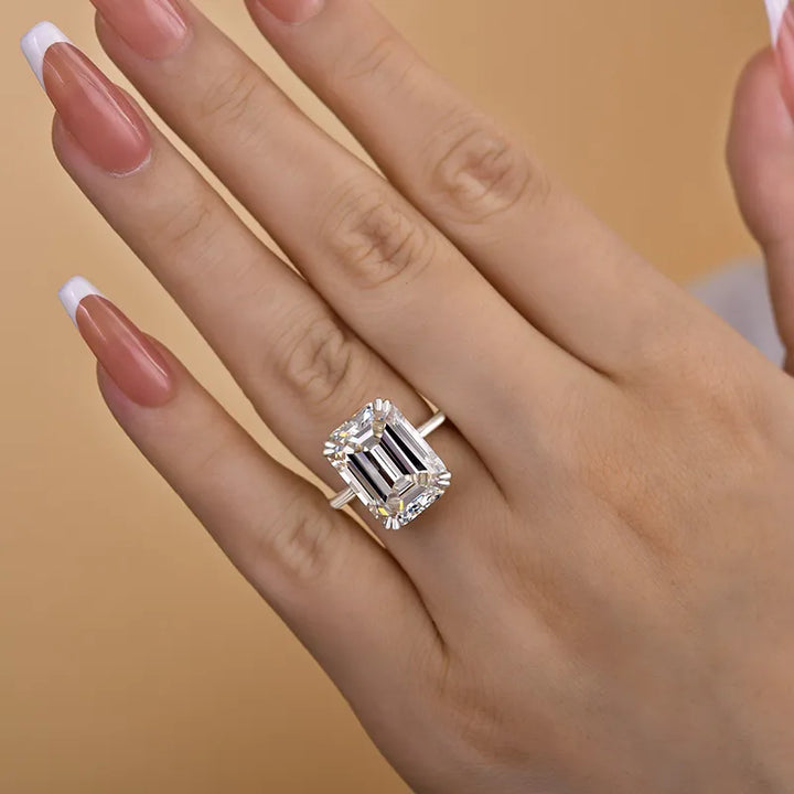 Luxurious 11.5 Carat Big Emerald Cut Engagement Ring In Sterling Silver