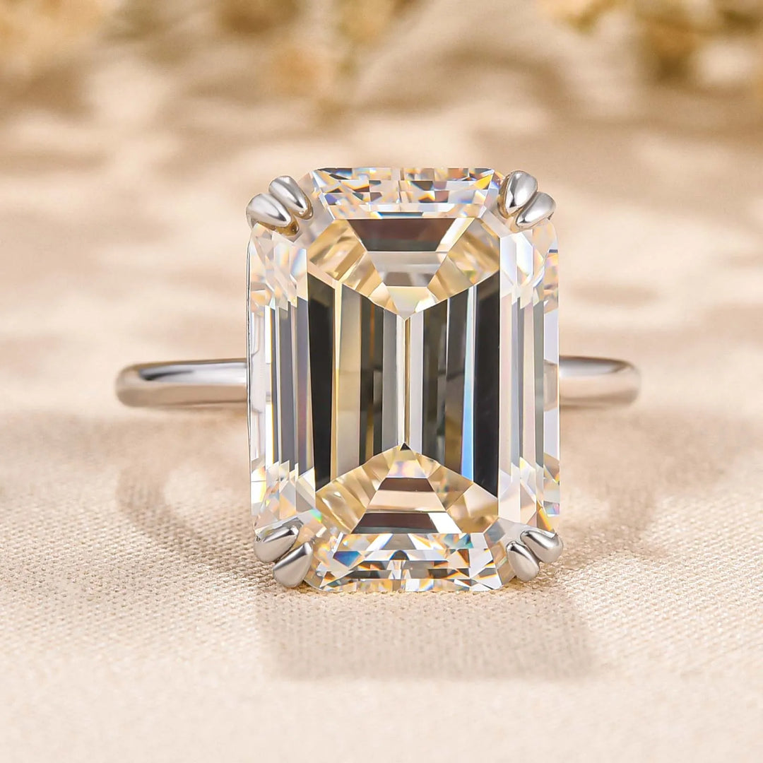Luxurious 11.5 Carat Big Emerald Cut Engagement Ring In Sterling Silver