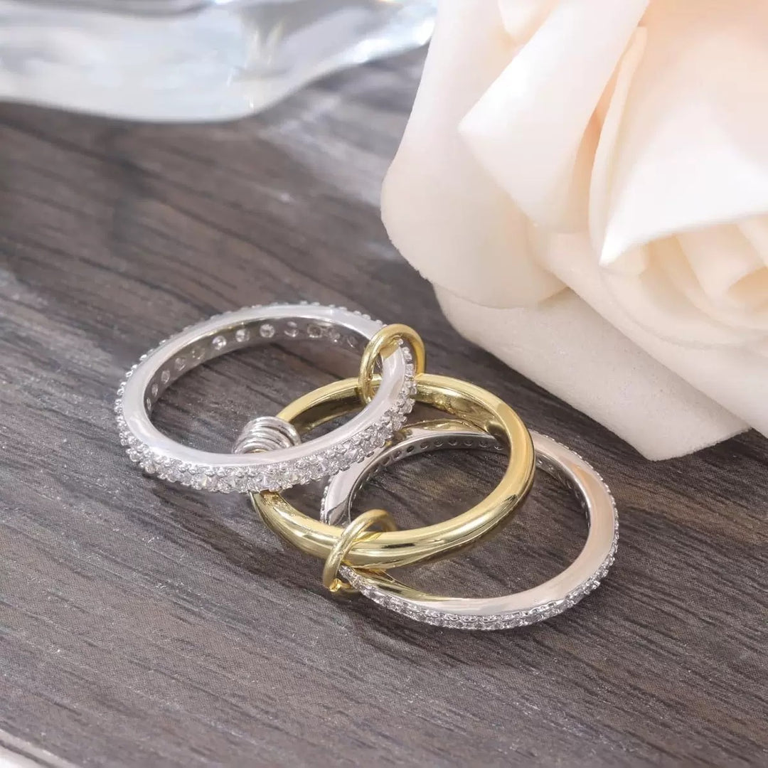 Stackable Cube Ring – High Gloss Gold & Silver Dual-Tone