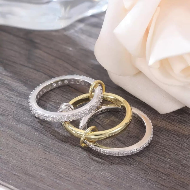Stackable Cube Ring – High Gloss Gold & Silver Dual-Tone