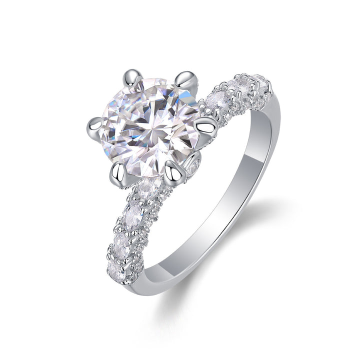 S925 Crown Design Sterling Silver Wedding Ring with 3ct Laboratory-Grown Diamonds, Platinum Plated