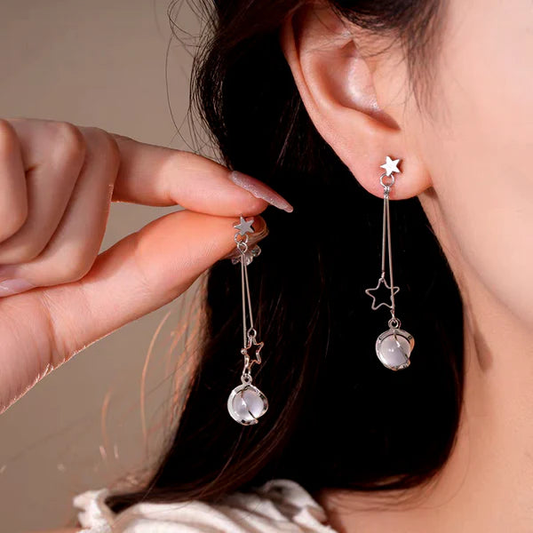 Charming Star Cat's Eye Bead Tassel Earrings
