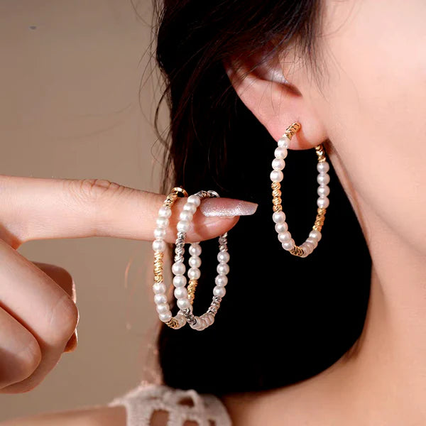 14K Gold-Plated Elegant Beaded Hoop Earrings