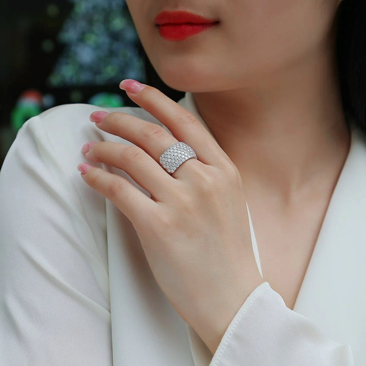 Iced Bling Moissanite Diamond Eternity Ring, 7 Rows 925 Sterling Silver Wedding & Engagement Band, Luxury Fine Jewelry Gift