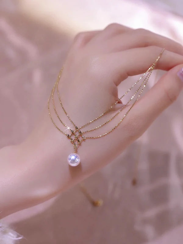 Grid of Elegance Pearl Necklace | 24k Gold Plated