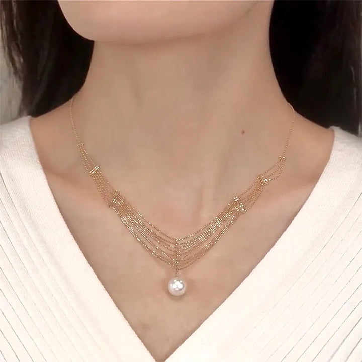 Romantic Pearl Drop Necklace – Adjustable Layered Gold Chain