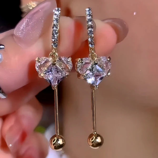 14K Gold-Plated Luxurious Zircon Heart Earrings