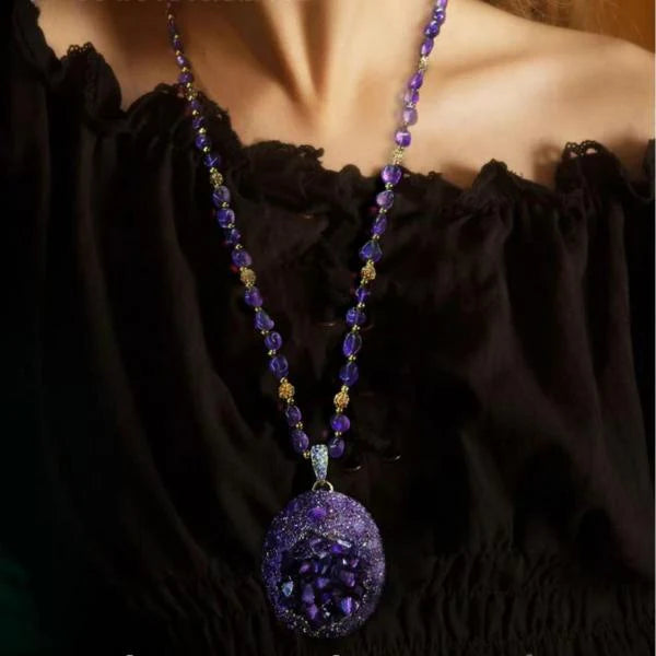 Violet Amethyst Sweater Chain Necklace
