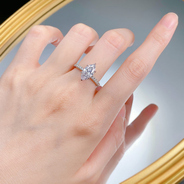 Elegant Marquise Cut Diamond Engagement Ring Sterling Silver