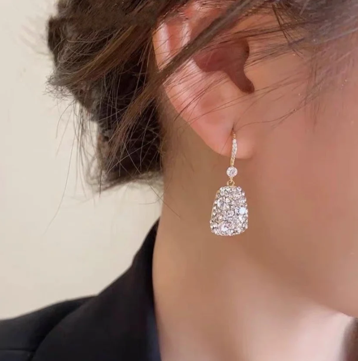 Elegant French Diamond Square Earrings