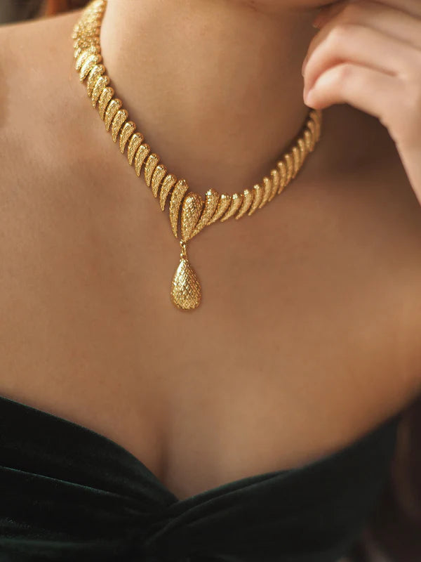 Handcrafted 24k Gold Plated Brass Necklace & Earrings Set
