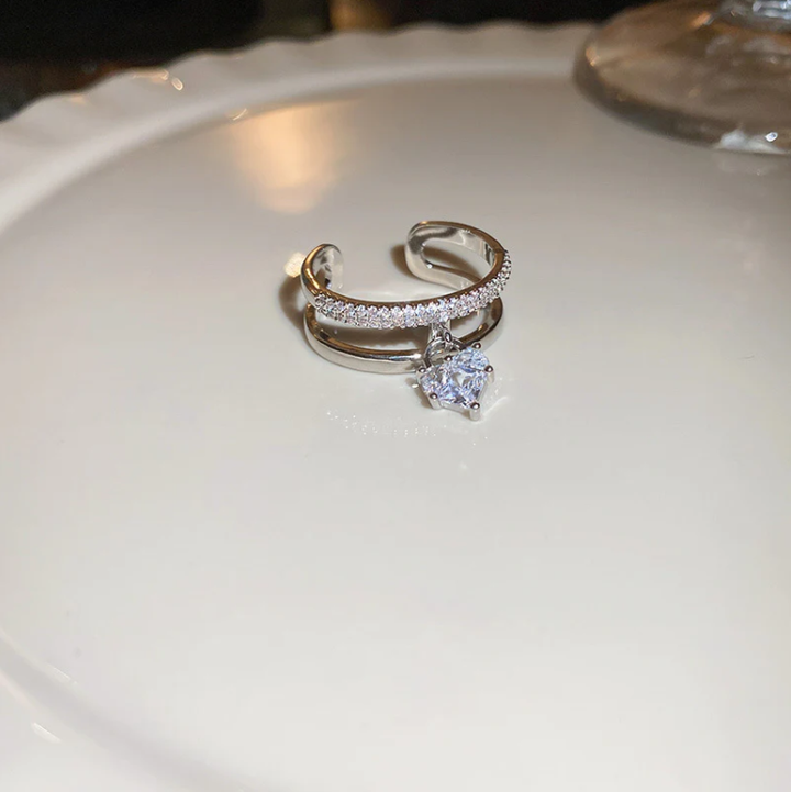 Zirconia Heart Silver Pendant Ring