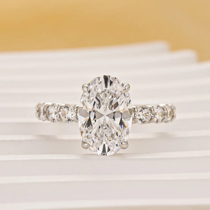 Luxe 4.0Ct Oval Cut Engagement Ring in Sterling Silver