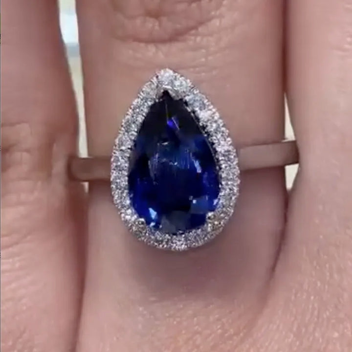 Pear Cut Blue Stone Engagement Ring