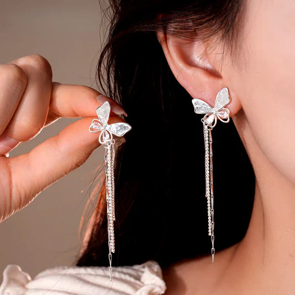 14K Gold-Plated Elegant Butterfly & Tassel Earrings