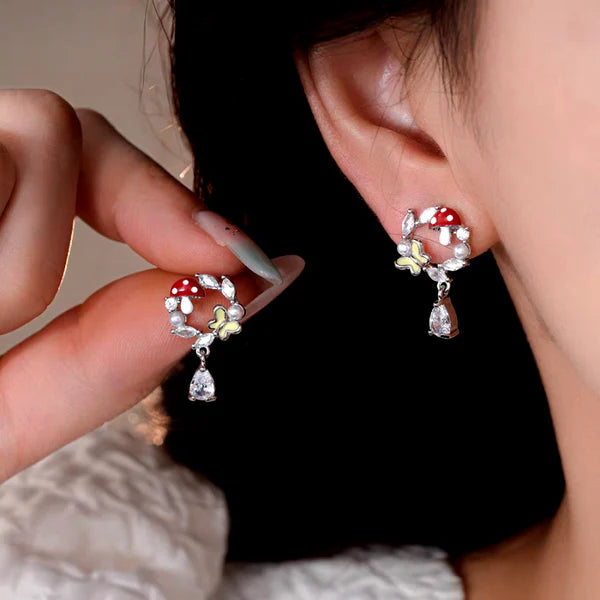 Charming Zircon Butterfly & Mushroom Earrings