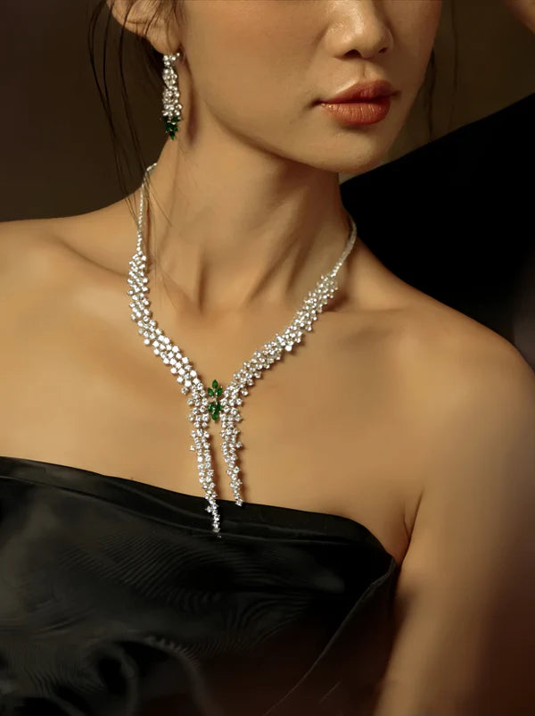 Handcrafted Green Emerald Necklace with Lab-Grown Diamonds