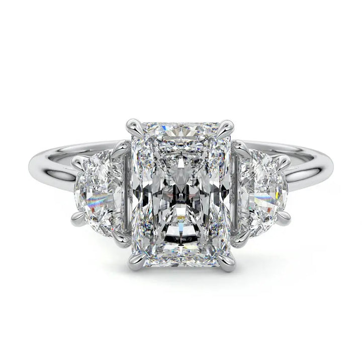 Three Stone with Half-Moon Side Stones Setting Ring