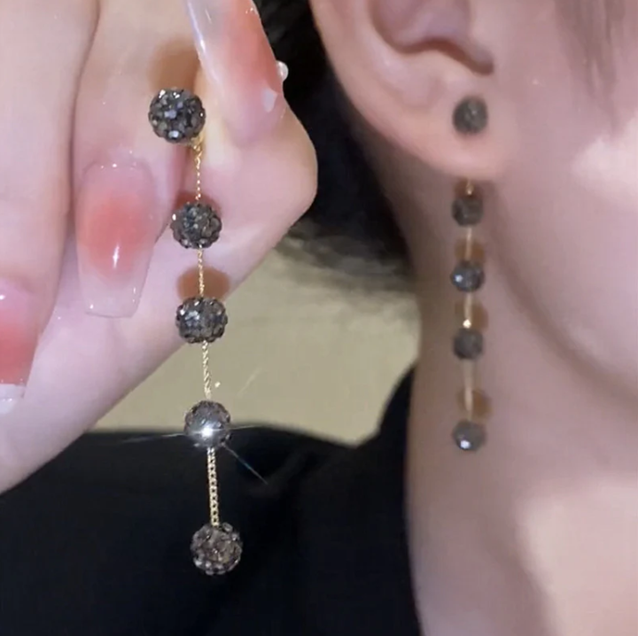 Elegant Black Bead Tassel Earrings