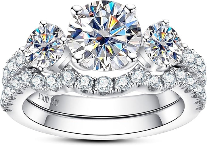 3.7CT Round Moissanite Wedding Ring Set | 925 Sterling Silver