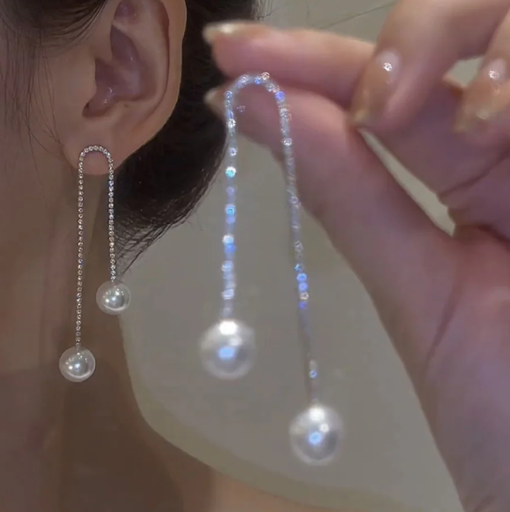 Pearl Tassel Earrings with Diamond Accents