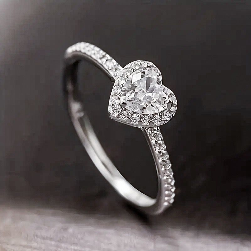 Heart-Shaped Halo Engagement Ring with Moissanite
