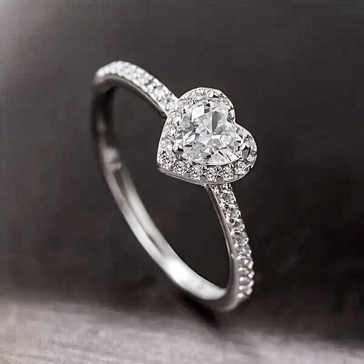 Heart-Shaped Halo Engagement Ring with Moissanite
